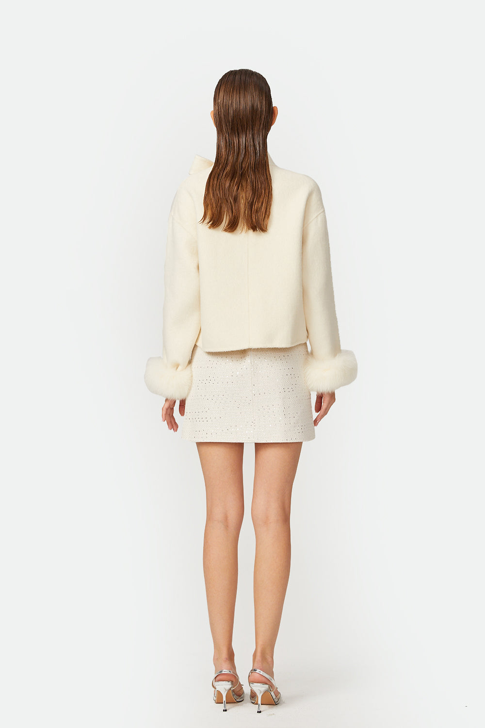 Ariana white bowknot fur jacket