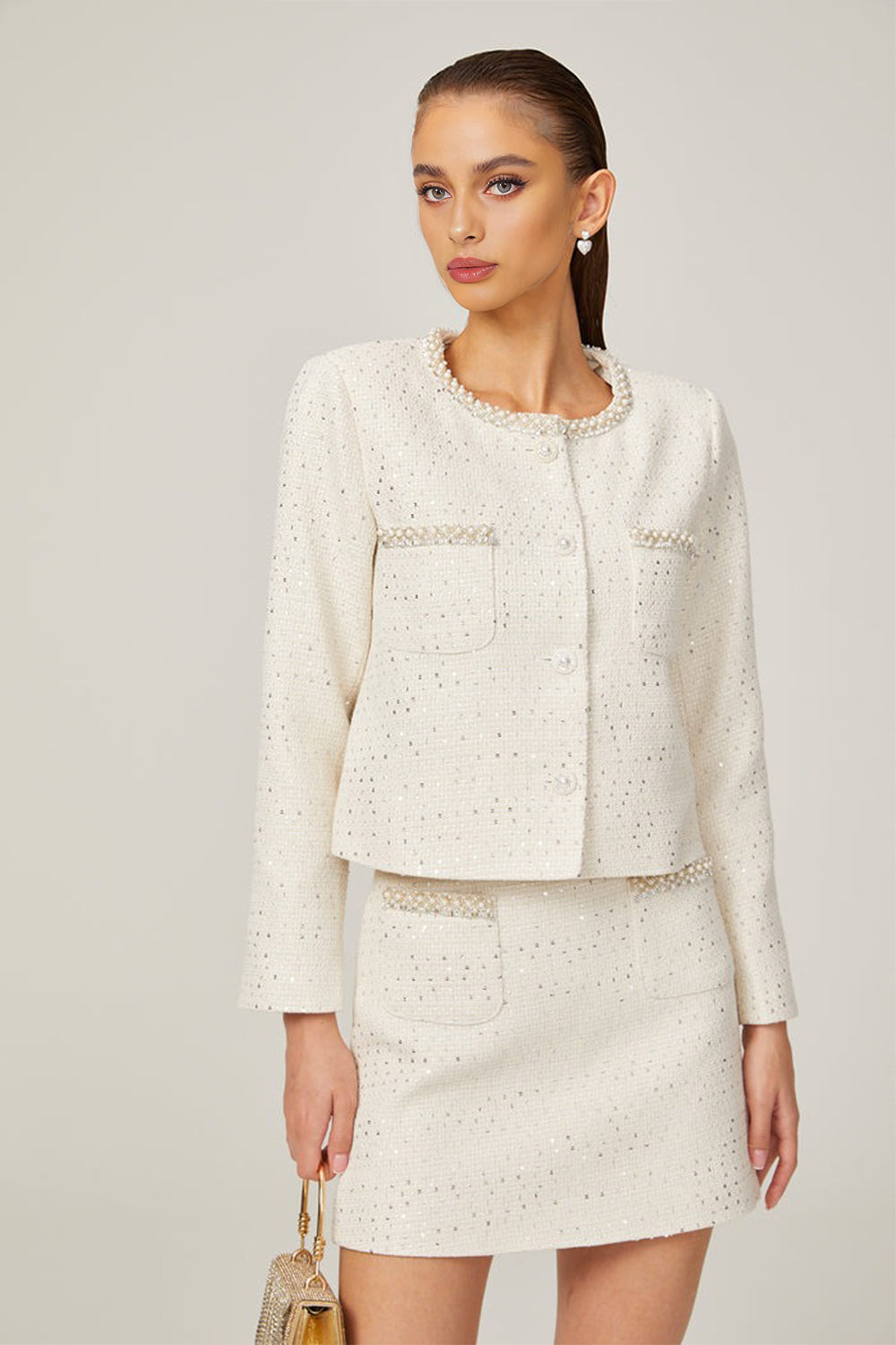 Adriana sequined tweed jacket & skirt matching set