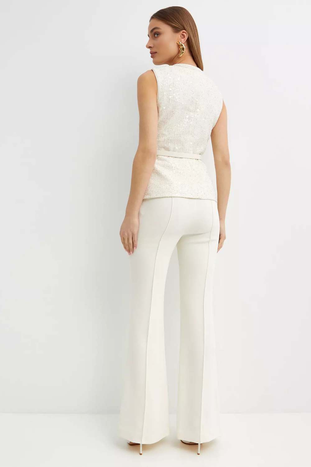 Karlie White belted embellished tweed vest top